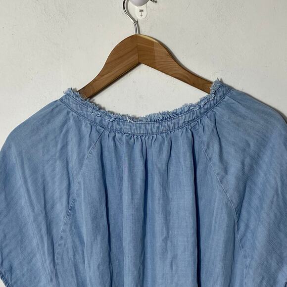 Dex Chambray Dress 3X Short‎ Sleeve Western Cowgirl Ruffle Raw Hem Neckline Soft - Picture 7 of 8